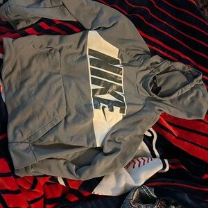 Nike Gray and White Pullover Hoodie